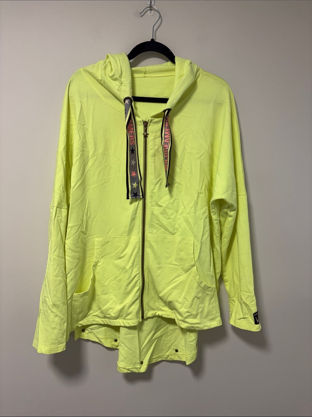 Wild Dreamers Neon Yellow Zip-Up Hoodie with Drawstring